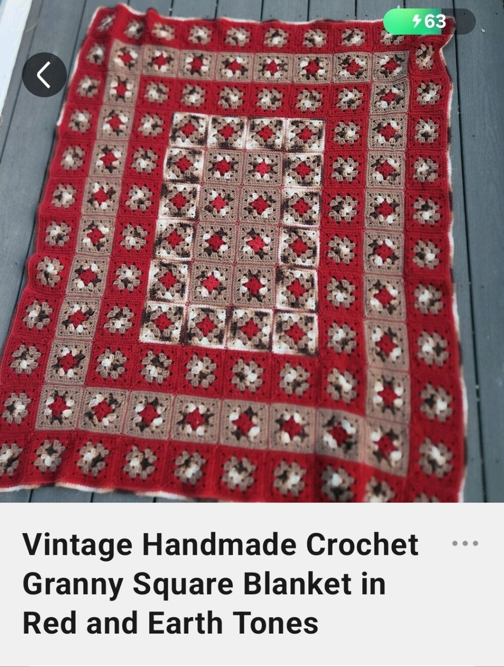 Handmade Red and Tan Crochet Granny Square Throw Blanket - Home Bedding - Picture 6 of 7